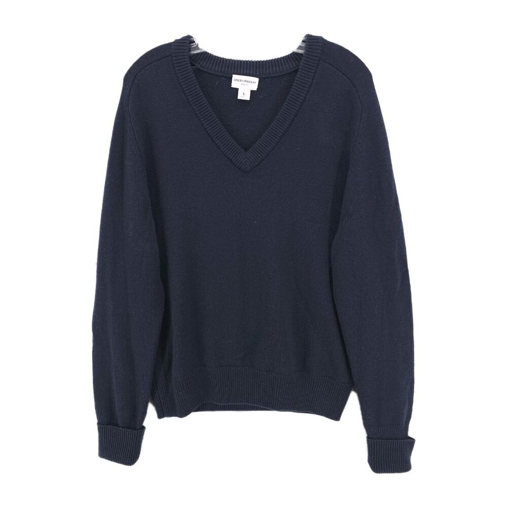 SPIER & MACKAY 100% Merino Wool V-Neck Sweater Pullover Navy Blue Men's LARGE
